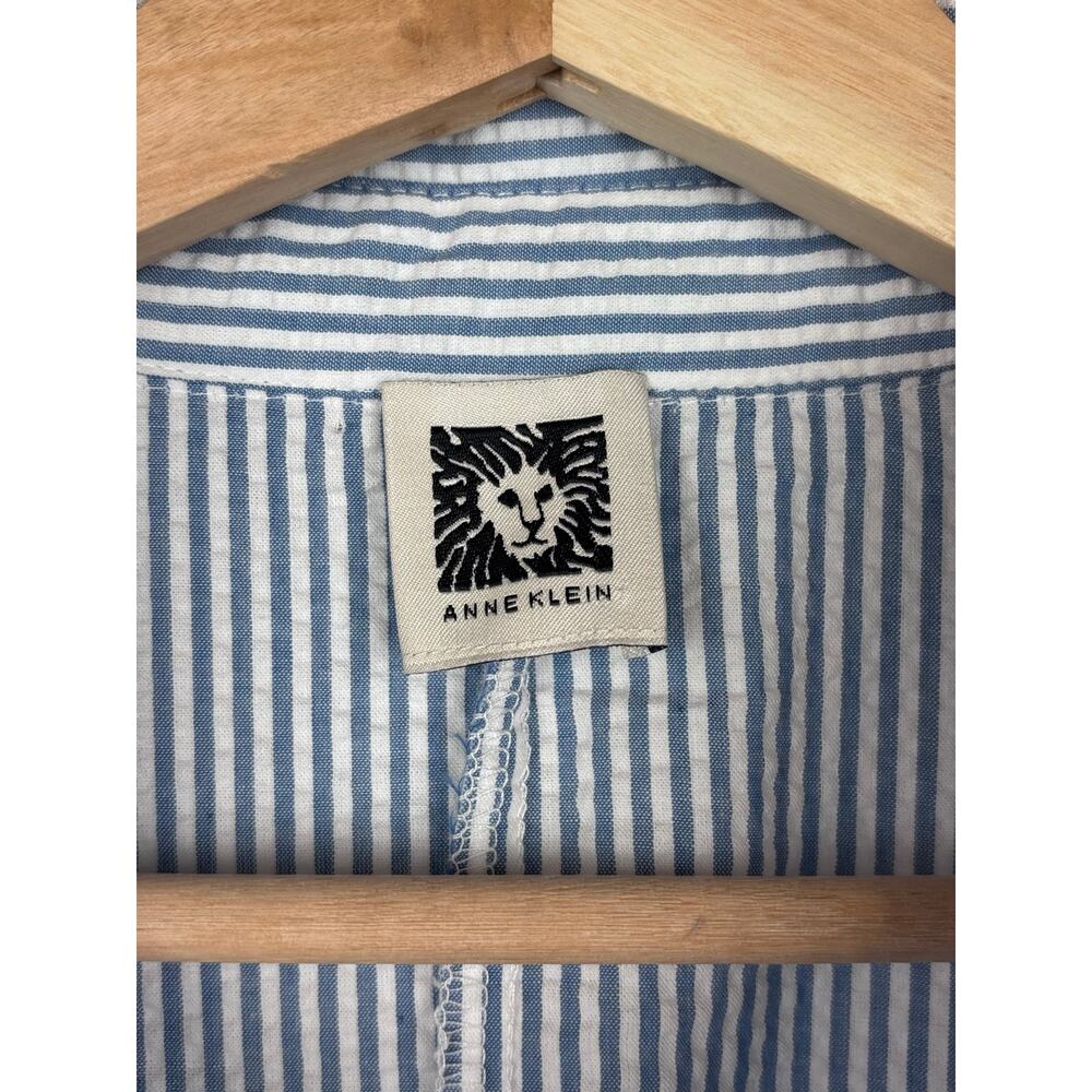 ๐ Anne Klein | Seersucker Midi Shirtdress | No Tag ~Size 8-10 | Blue & White - Picture 5 of 9